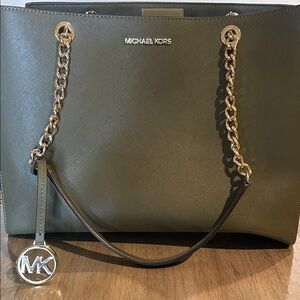 Michael Kors Olive Green Tote with Gold Details